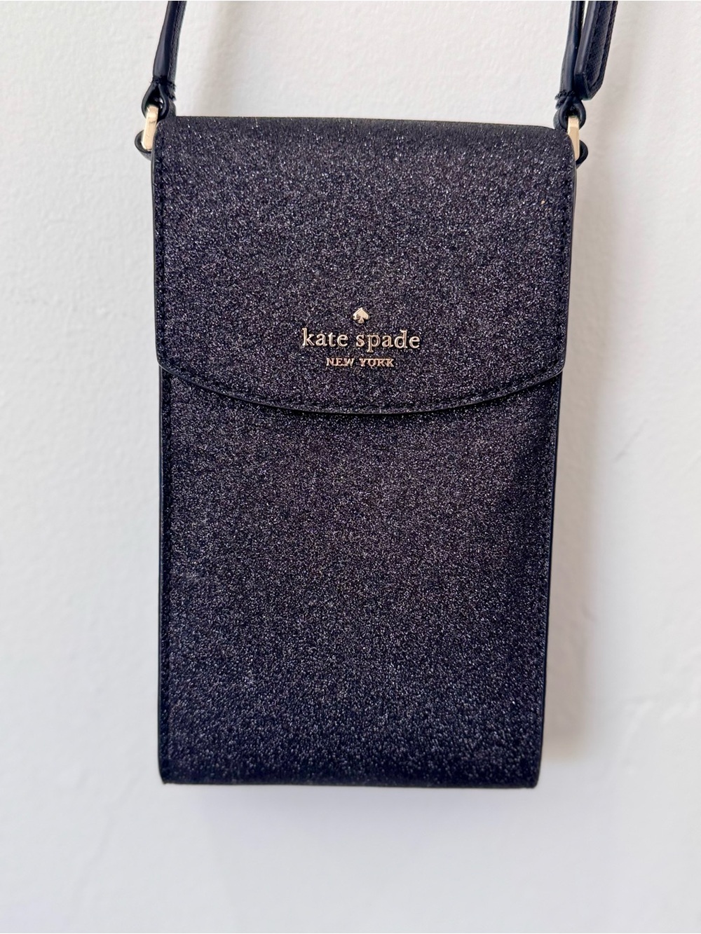 Kate Spade Lola Black Glitter Flap Phone Crossbody Purse NWOT